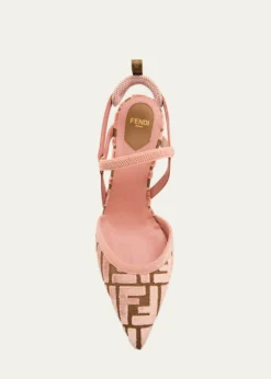 FendiColibri FF Tapestry Slingback Kitten-Heel Pumps