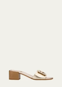 Fendi45mm Baguette Metallic Leather Mules