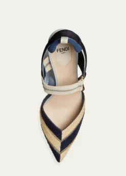 Fendi85mm Colibri Mixed-Media Raffia Slingback Pumps