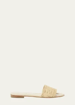 FendiSunshine FF Raffia Leather Slide Sandals