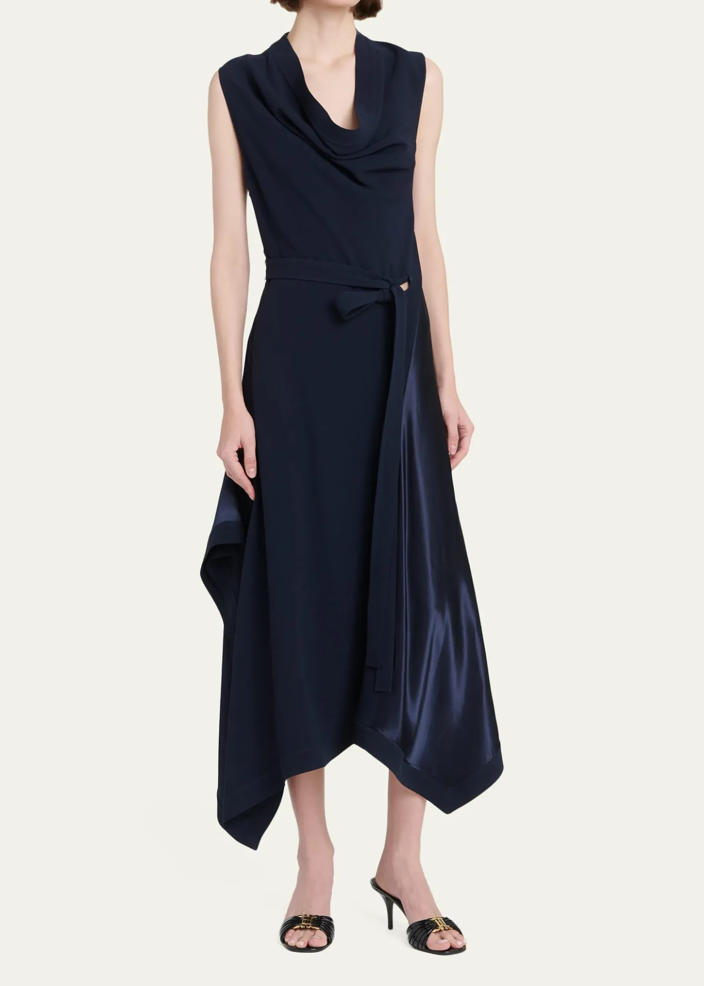 FerragamoCowl-Neck Stretch Cady Handkerchief Midi Dress