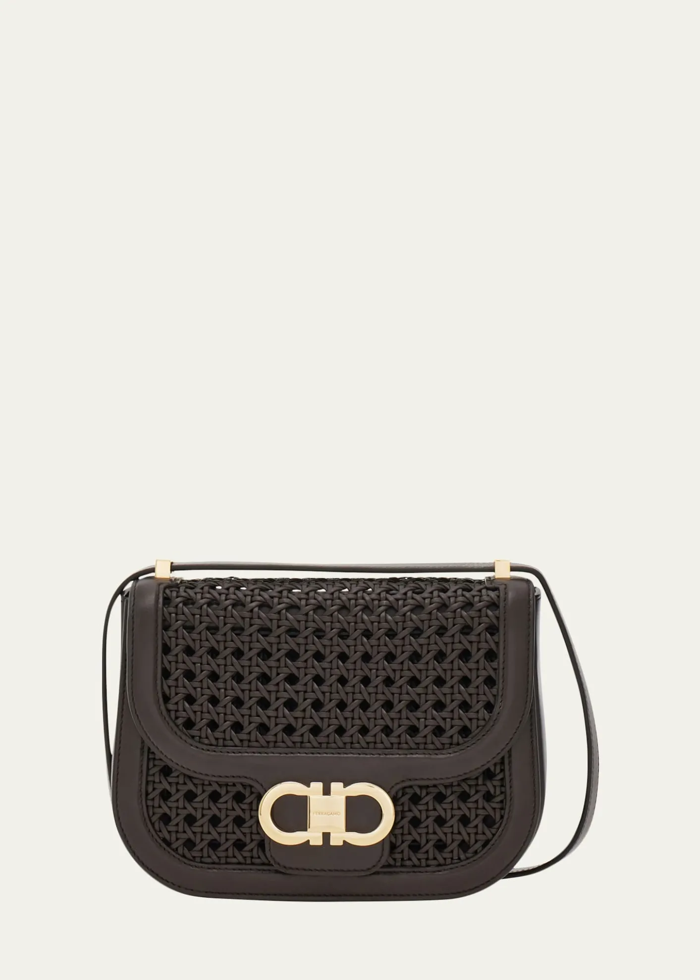 FerragamoDouble Gancini Woven Leather North-South Crossbody Bag
