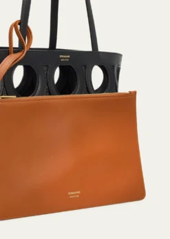FerragamoGancini Outline Tote Bag in Raffia and Leather