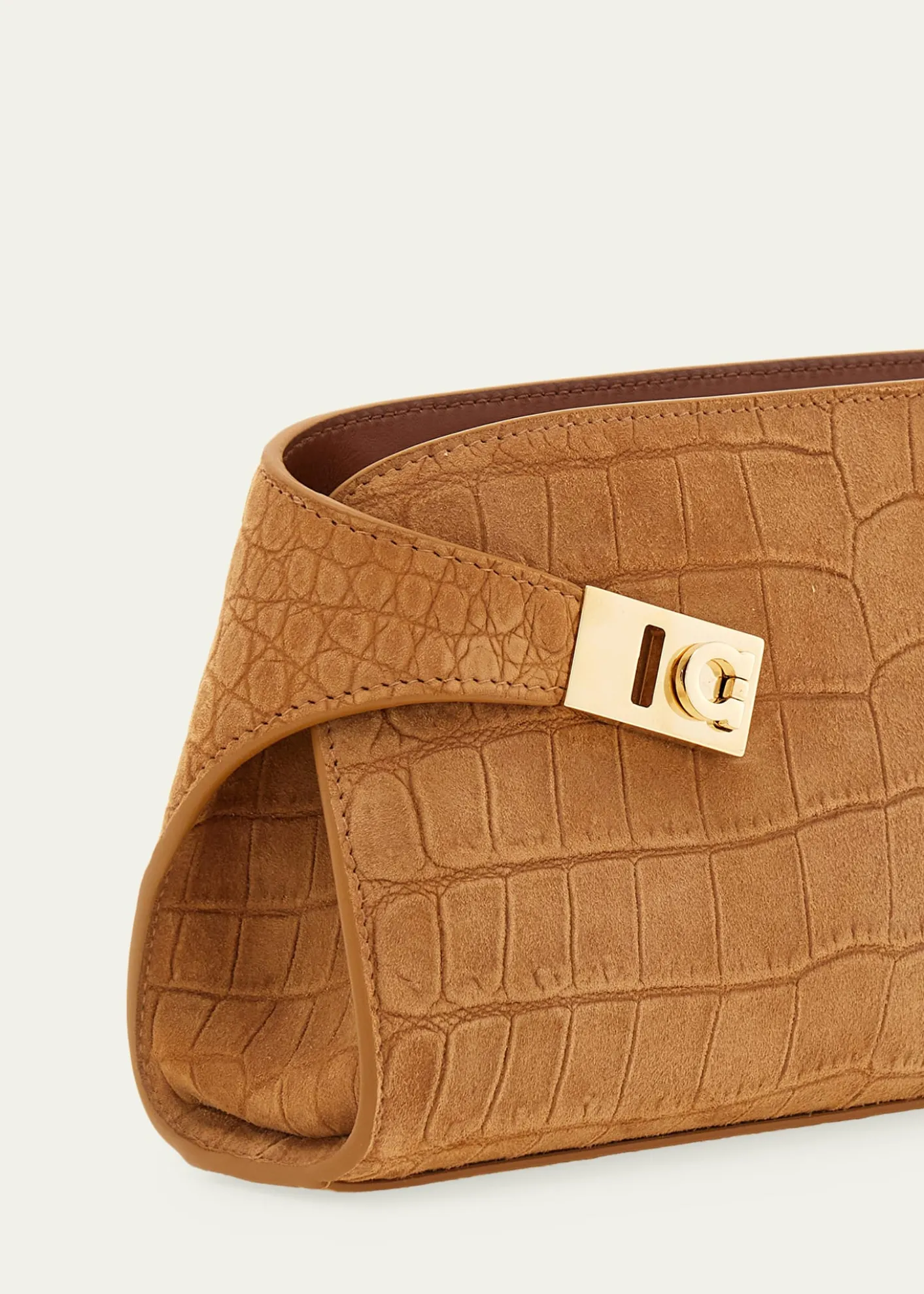 FerragamoHug Croc-Embossed Suede Clutch Bag