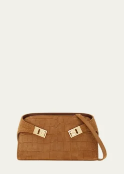 FerragamoHug Croc-Embossed Suede Clutch Bag