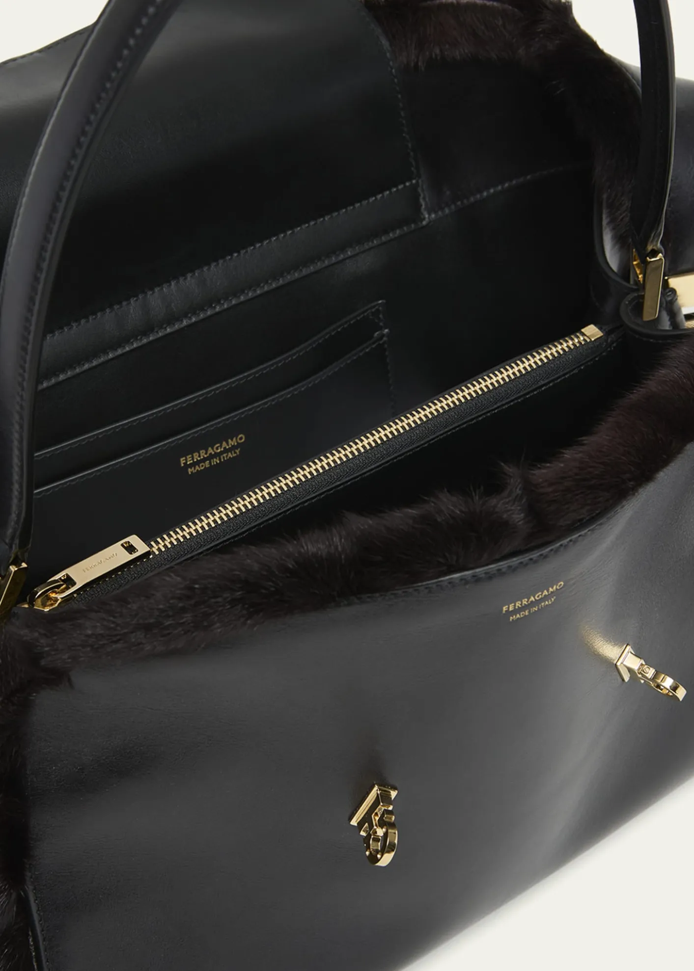 FerragamoHug Leather & Shearling Shoulder Bag