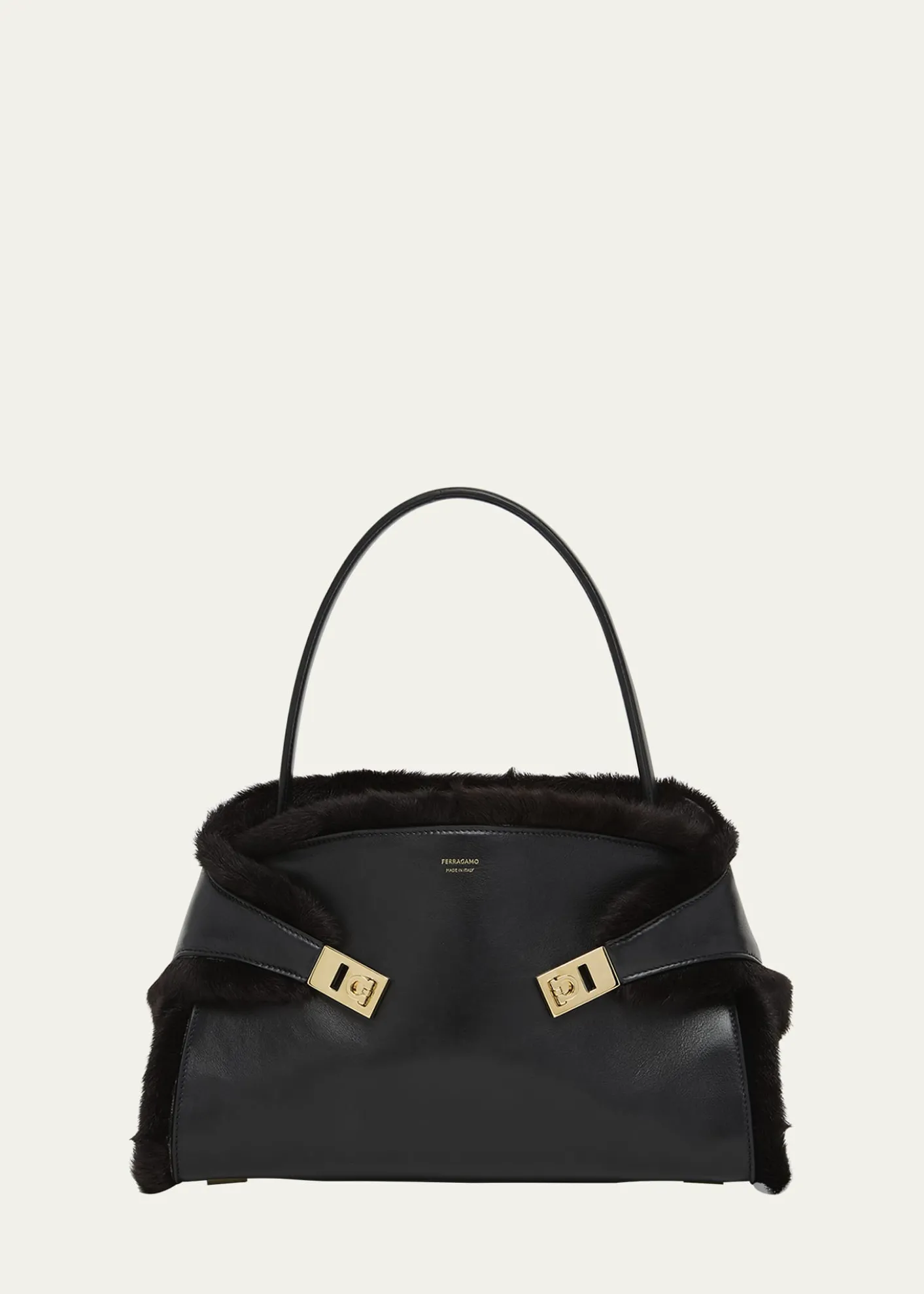 FerragamoHug Leather & Shearling Shoulder Bag
