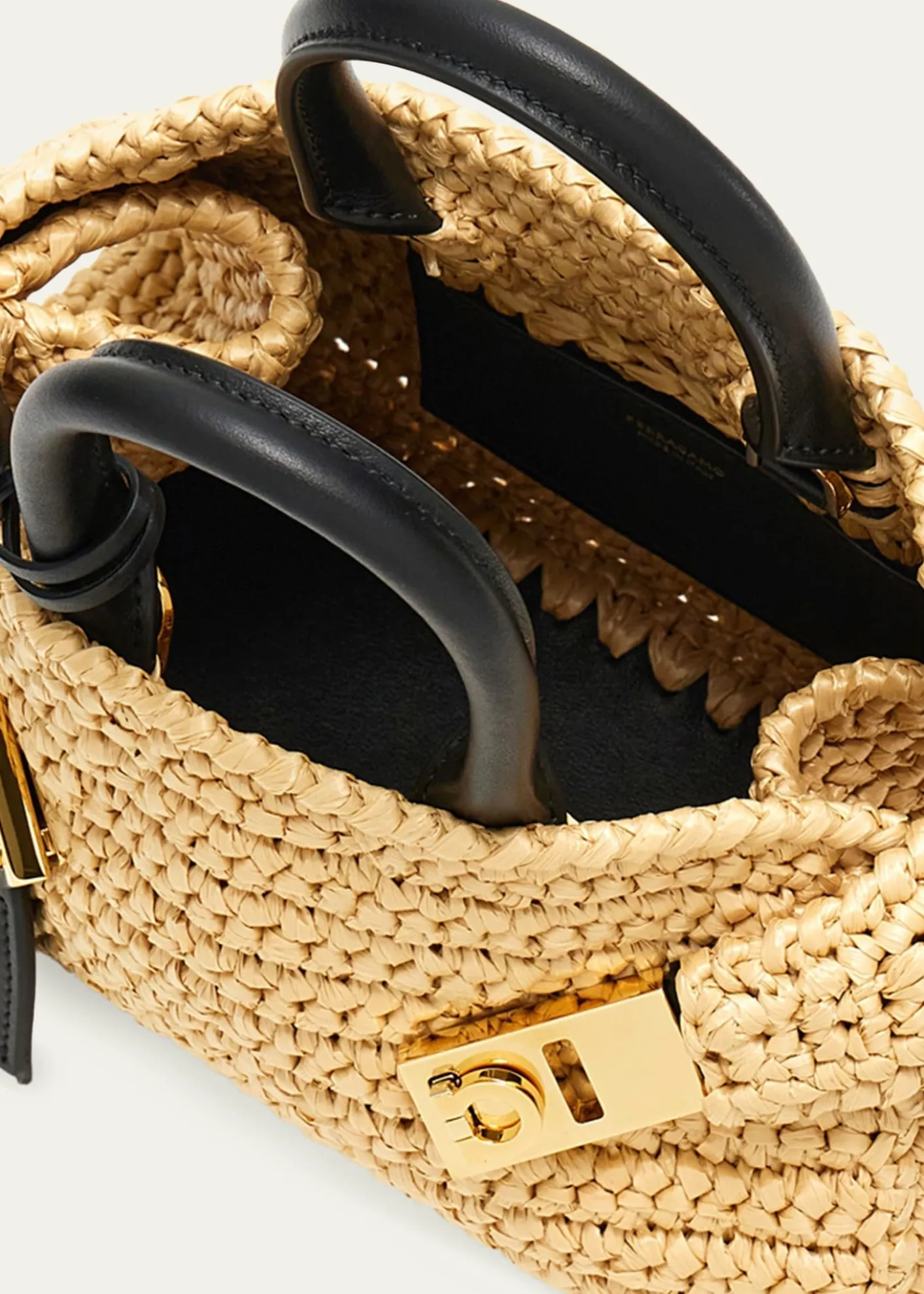 FerragamoHug Mini Crochet Raffia Top-Handle Bag