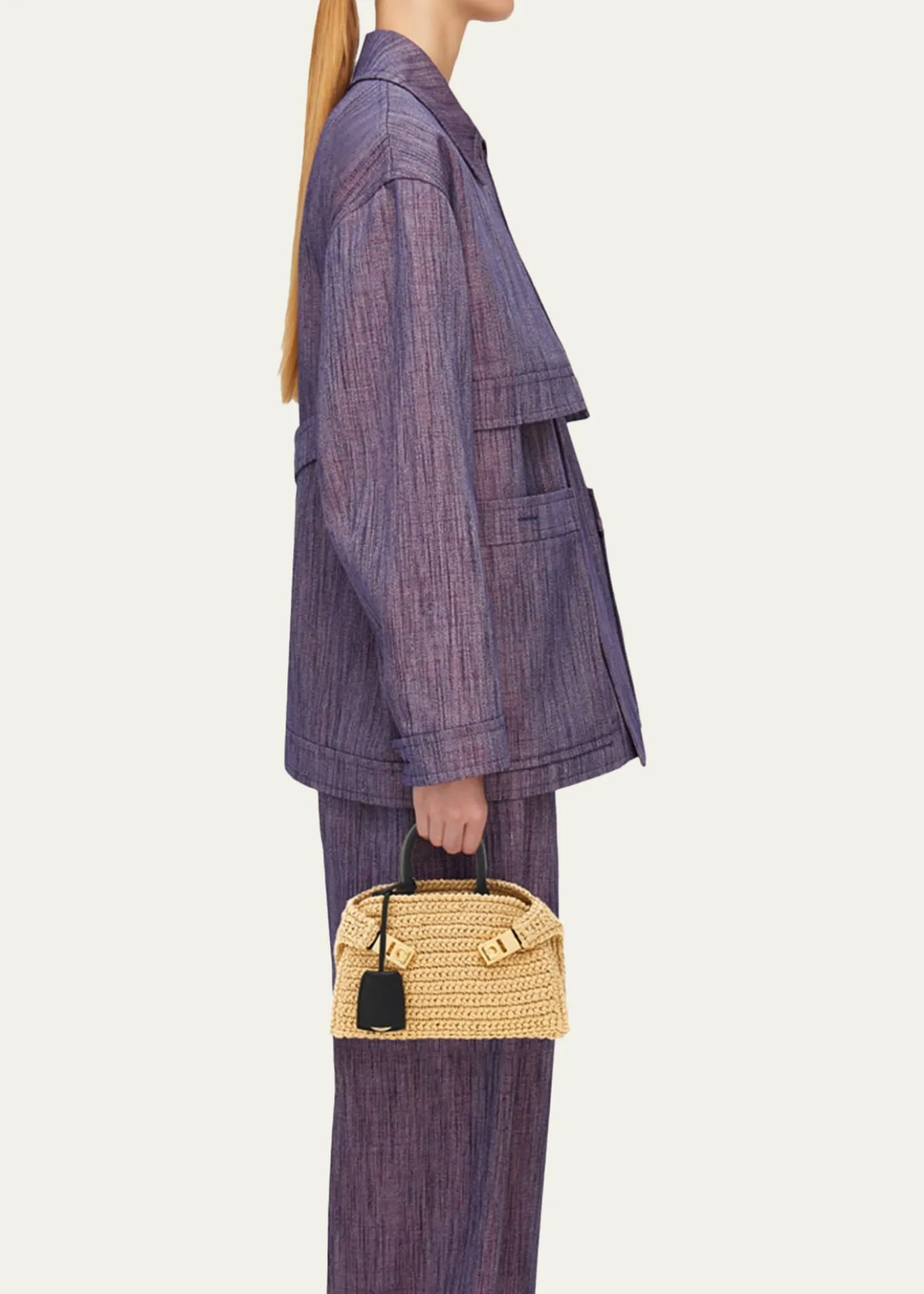 FerragamoHug Mini Crochet Raffia Top-Handle Bag
