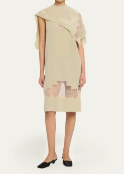 FerragamoLace-Inset Envers Silk Capelet Midi Dress