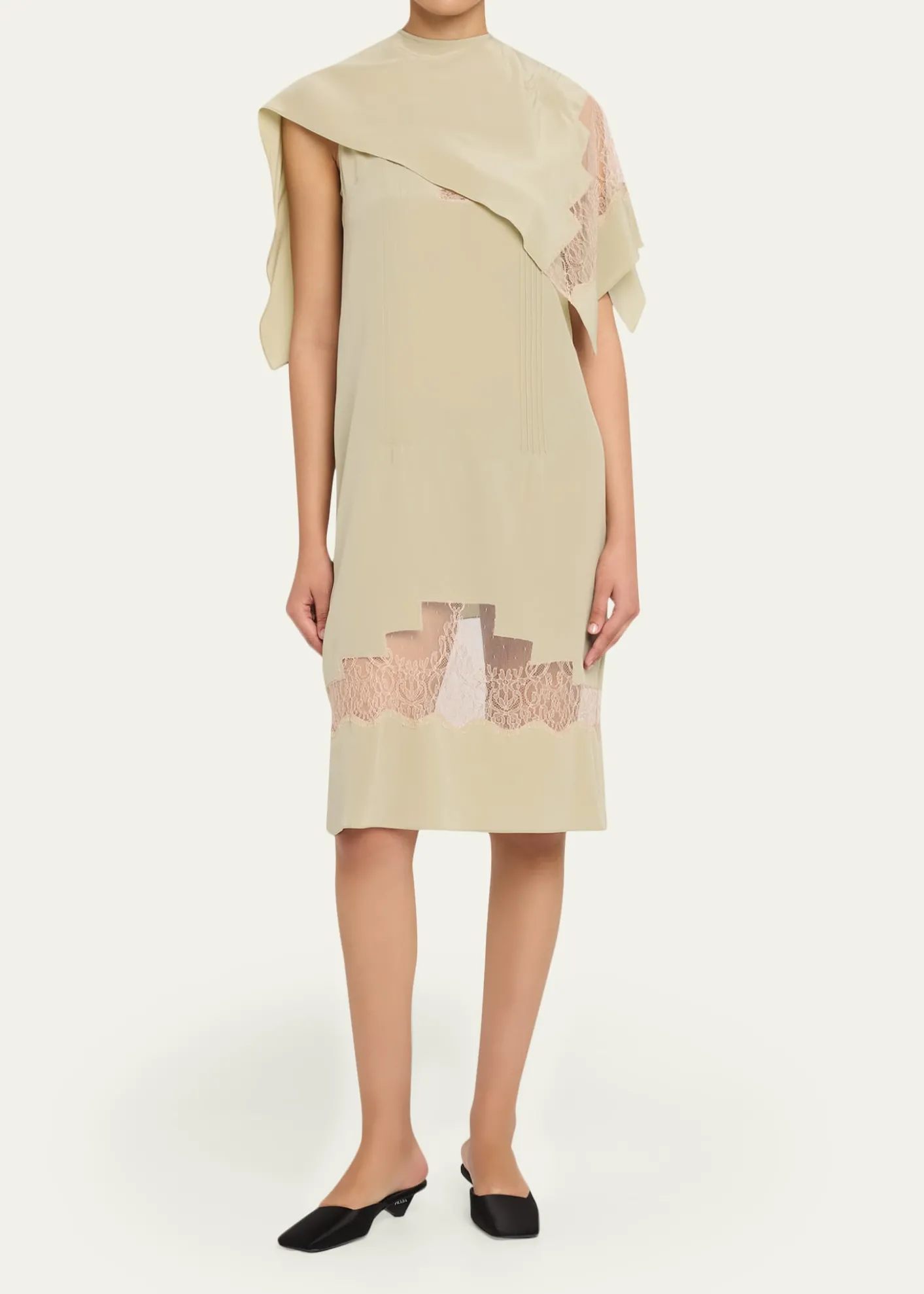 FerragamoLace-Inset Envers Silk Capelet Midi Dress
