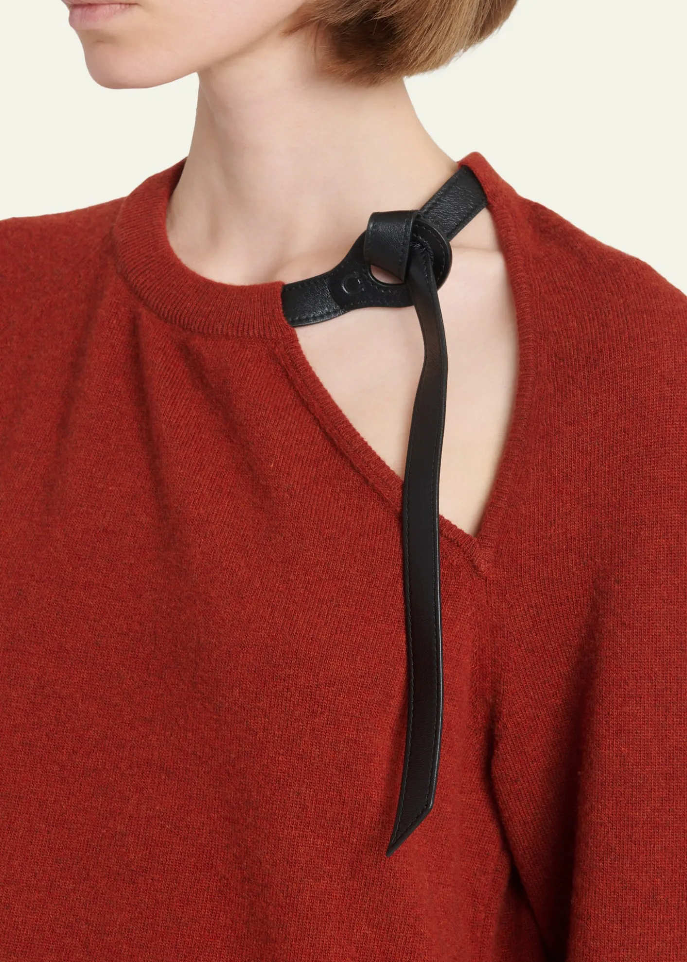 FerragamoLeather-Strap Cutout Cashmere Sweater