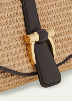 FerragamoLeather-Trim Raffia Crossbody Bag