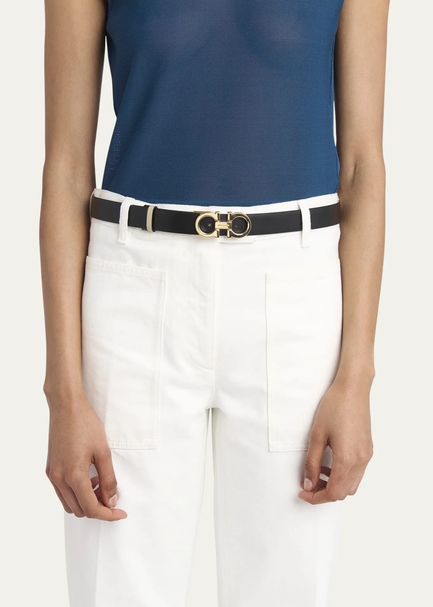 FerragamoMediterranean Gancini Leather Skinny Belt