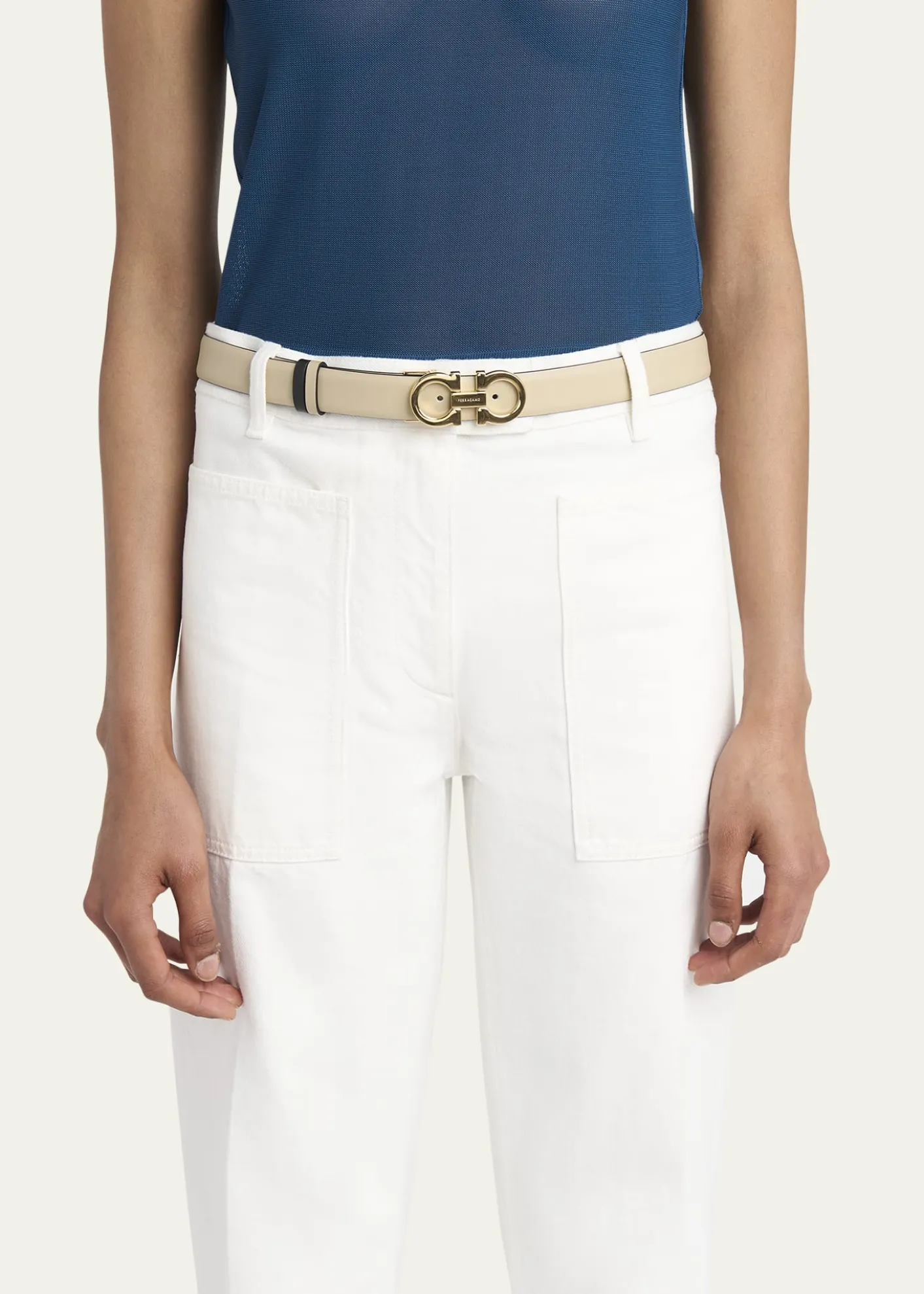FerragamoMediterranean Gancini Leather Skinny Belt