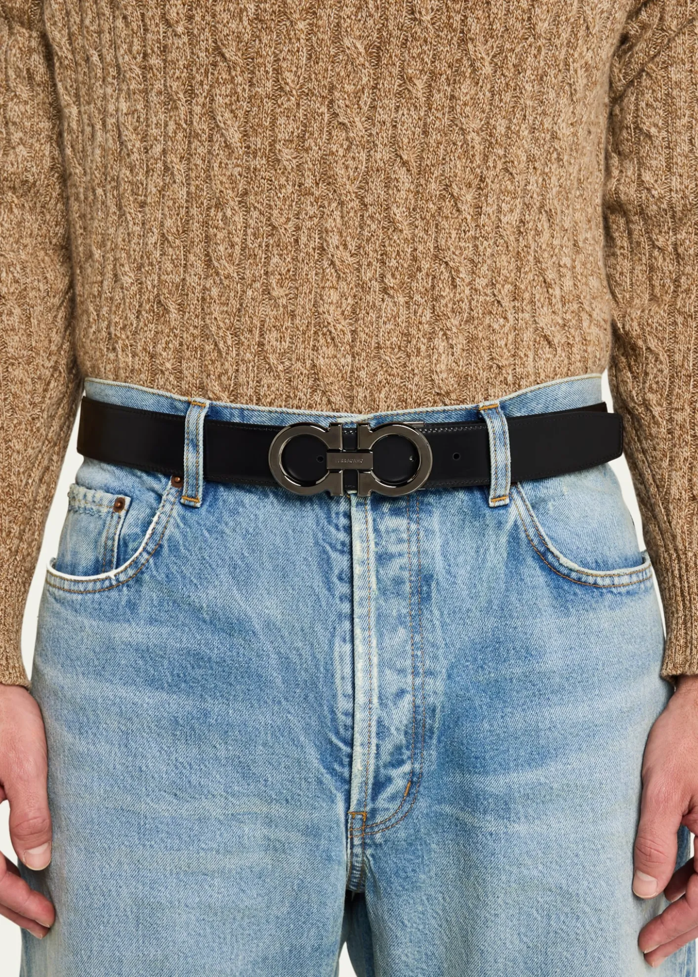 FerragamoMen's Double Adjustable Leather Gancini Belt