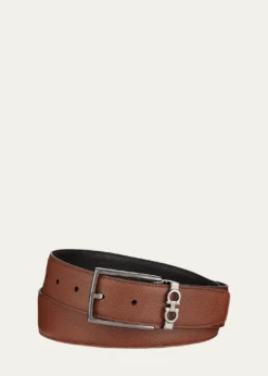 FerragamoMen's Textured Leather Belt with Gancini Detail