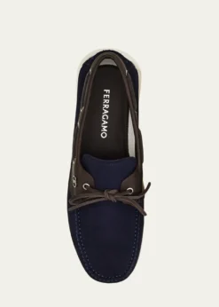 FerragamoMen's Bahia Suede Leather-Trim Boat Shoes