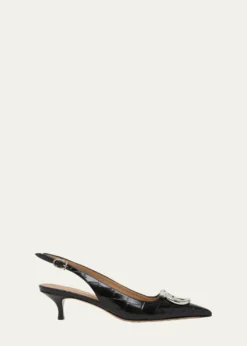 Ferragamo40mm Sara Croc-Embossed Leather Slingback Pumps