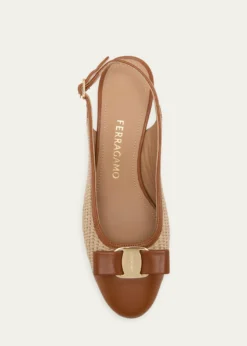 Ferragamo55mm Vetty Raffia and Leather Slingback Pumps