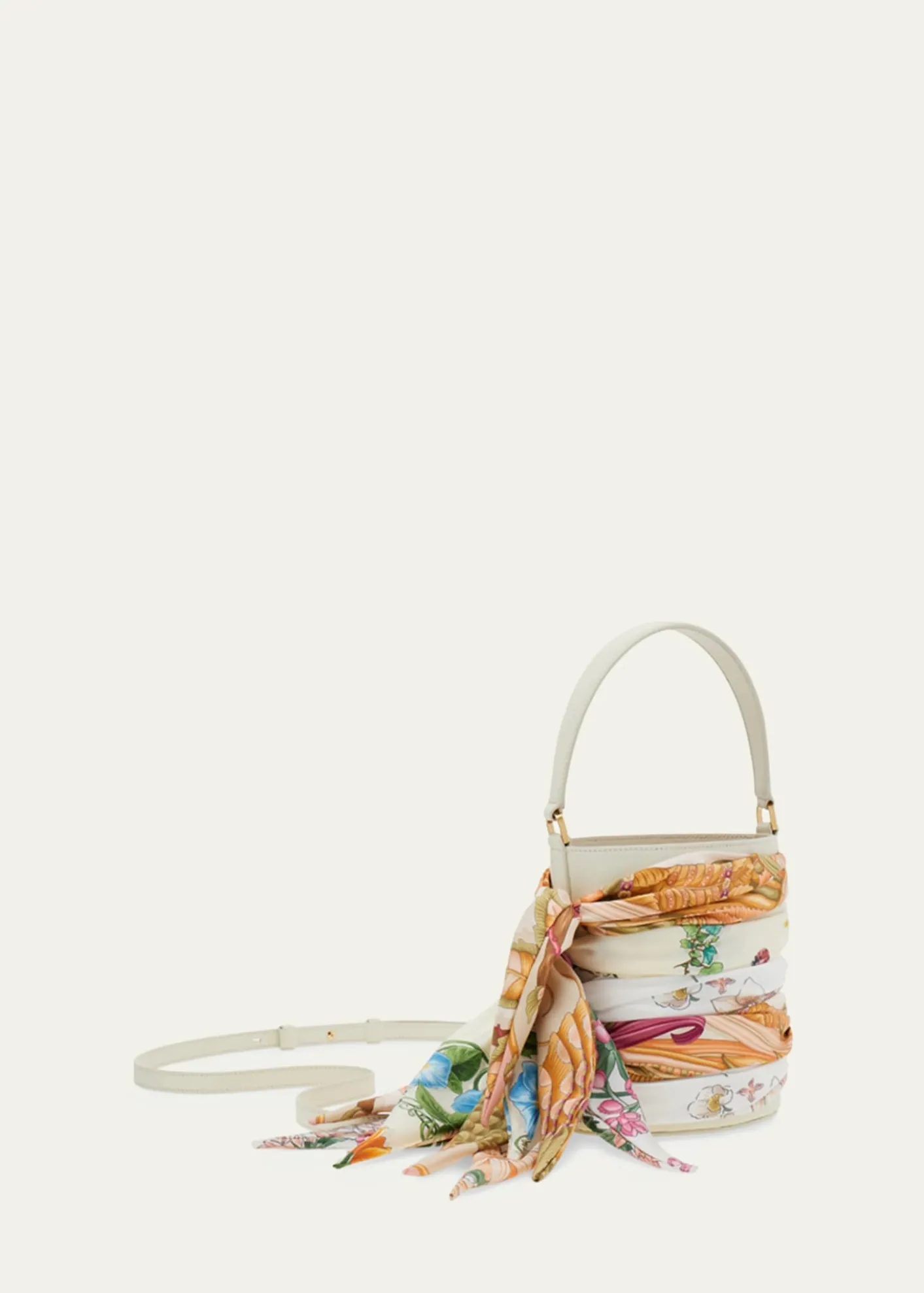 FerragamoScarf-Wrapped Leather Bucket Bag