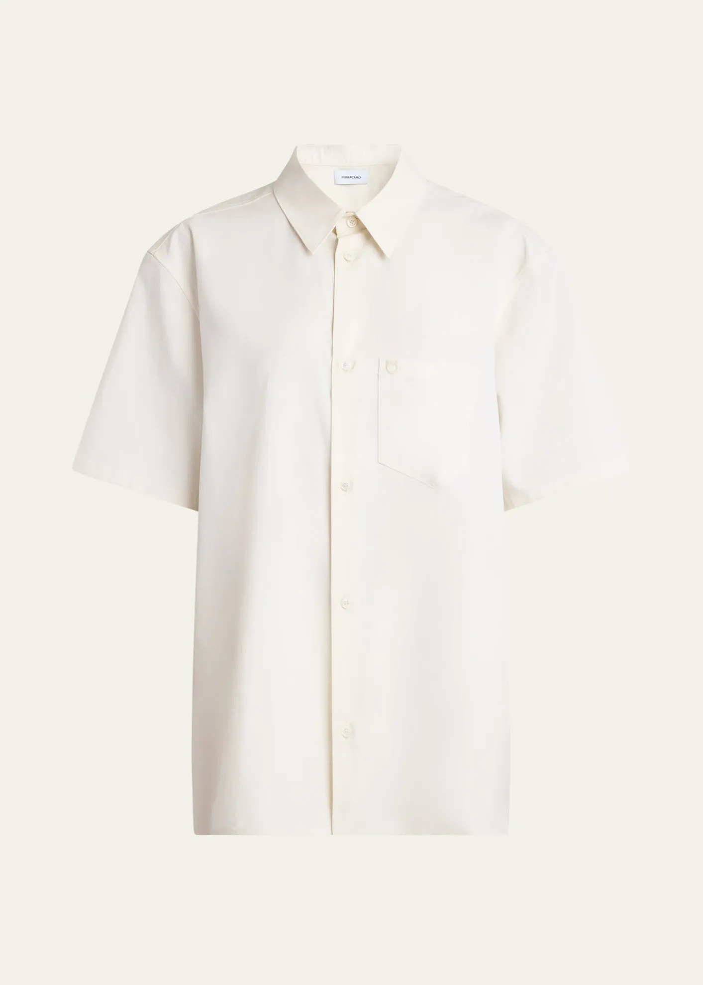 FerragamoSilk Canvas Short-Sleeve Button-Down Shirt