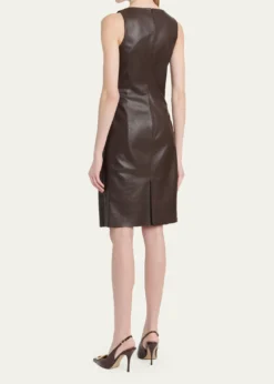 FerragamoSleeveless Plonge Leather Woven-Side Dress