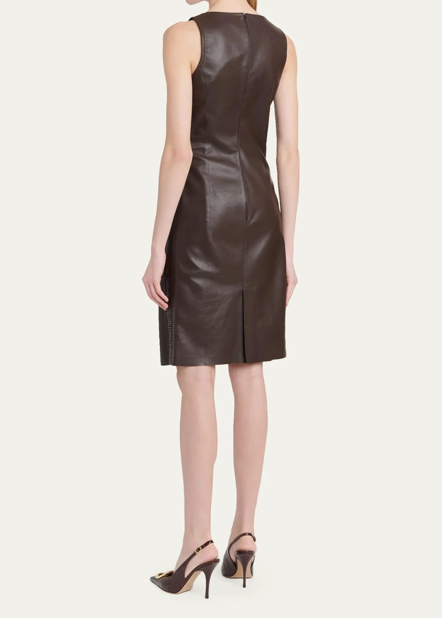 FerragamoSleeveless Plonge Leather Woven-Side Dress