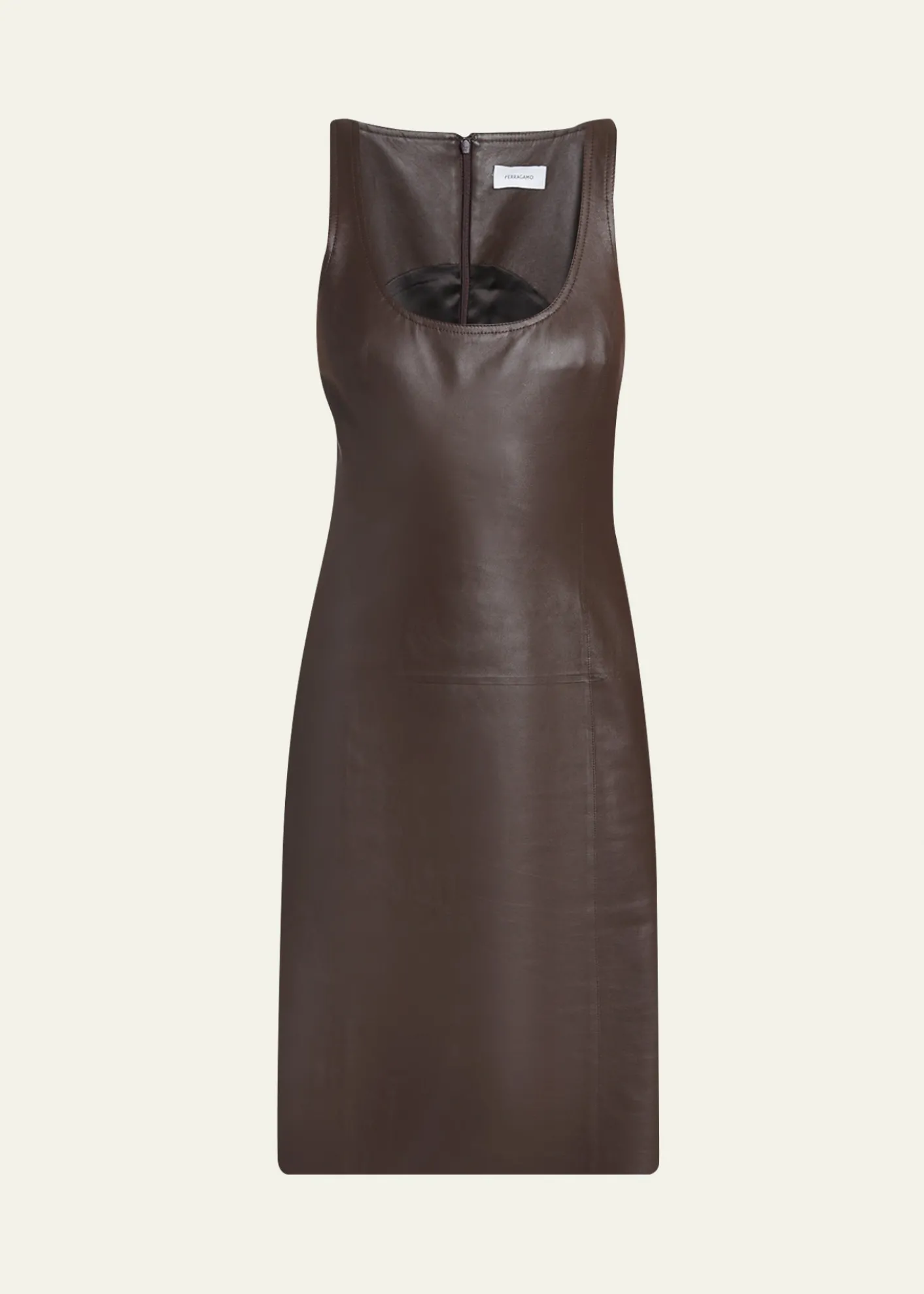 FerragamoSleeveless Plonge Leather Woven-Side Dress