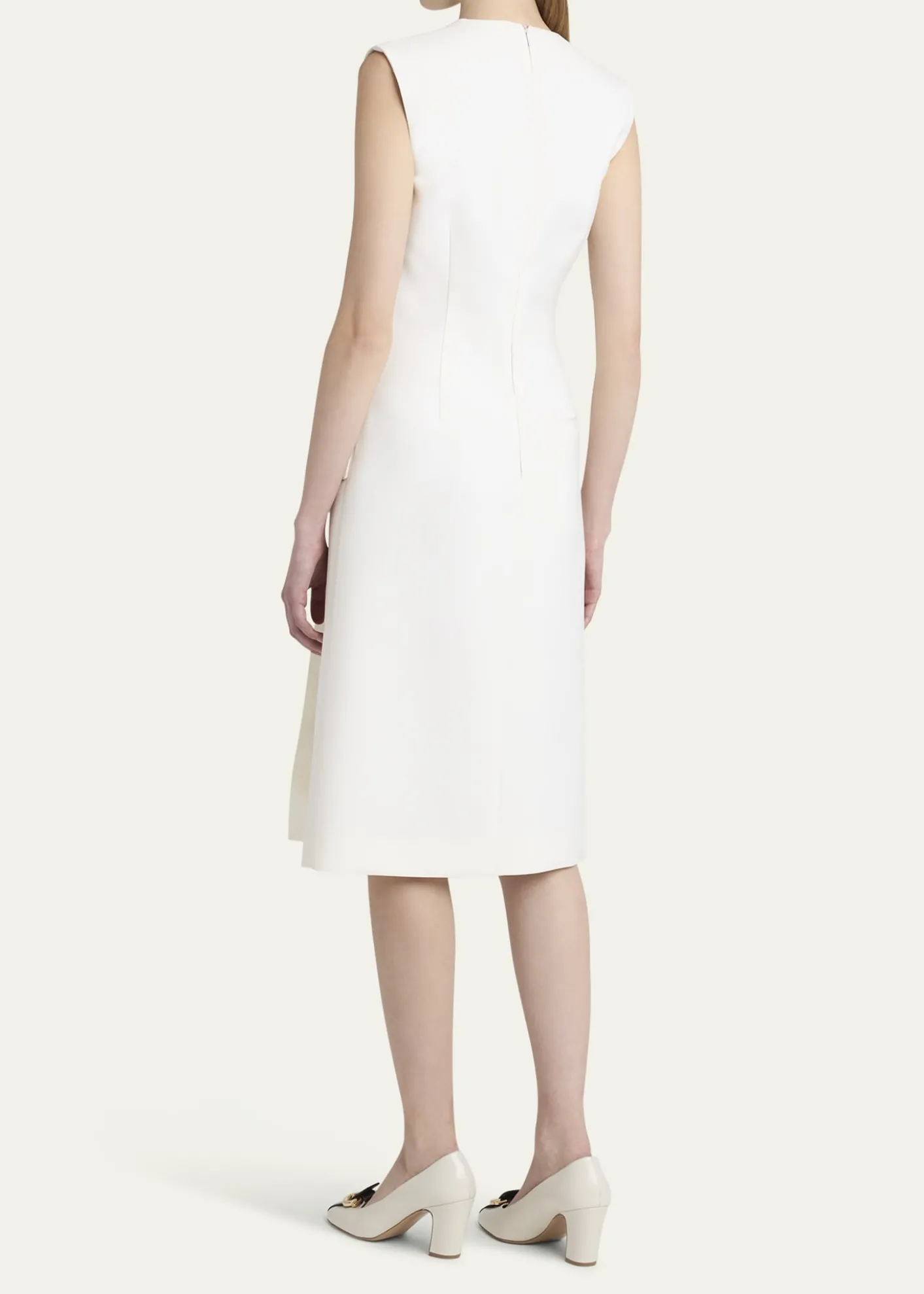 FerragamoSplit V-Neck Sleeveless Crepe Midi Dress