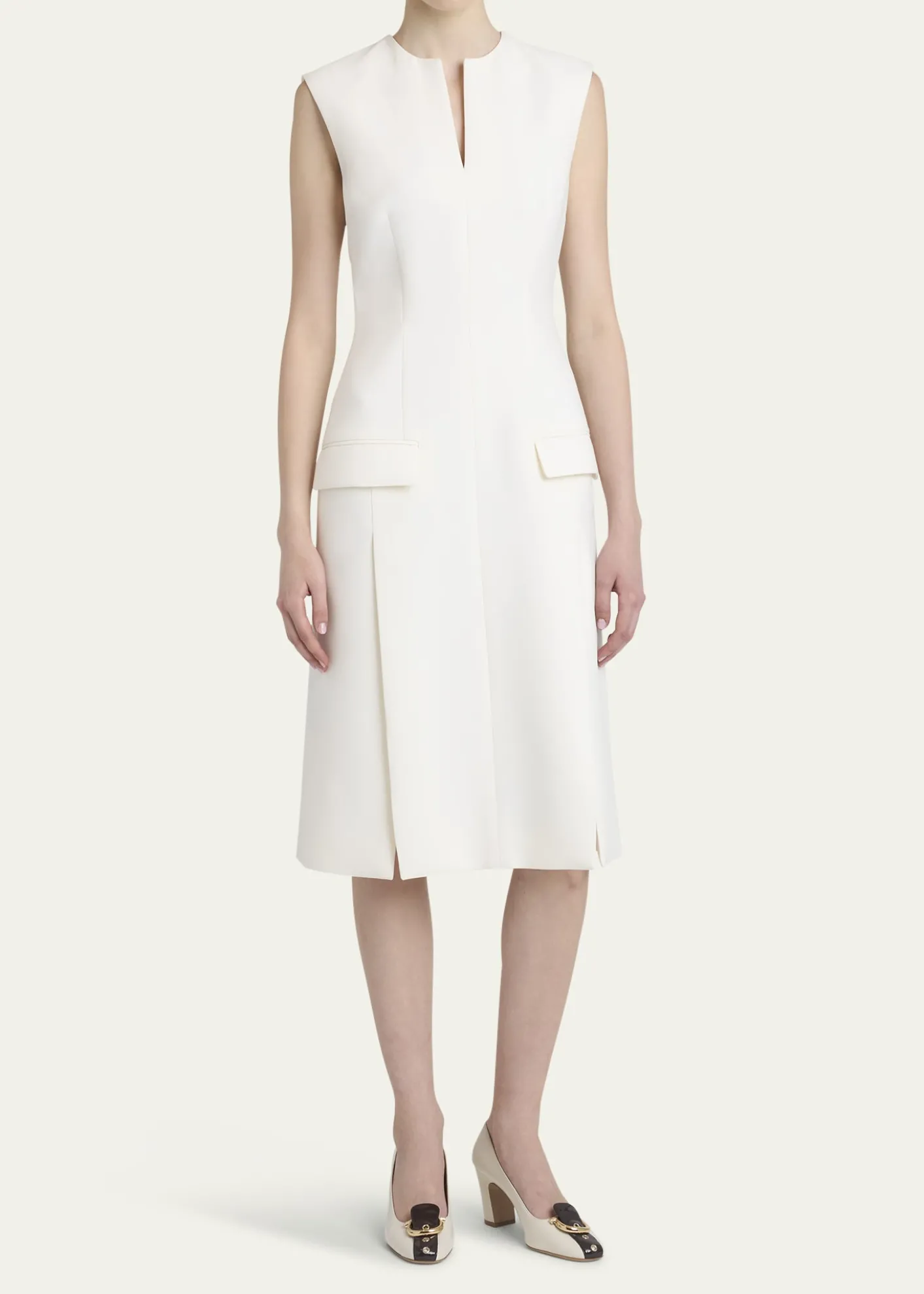 FerragamoSplit V-Neck Sleeveless Crepe Midi Dress