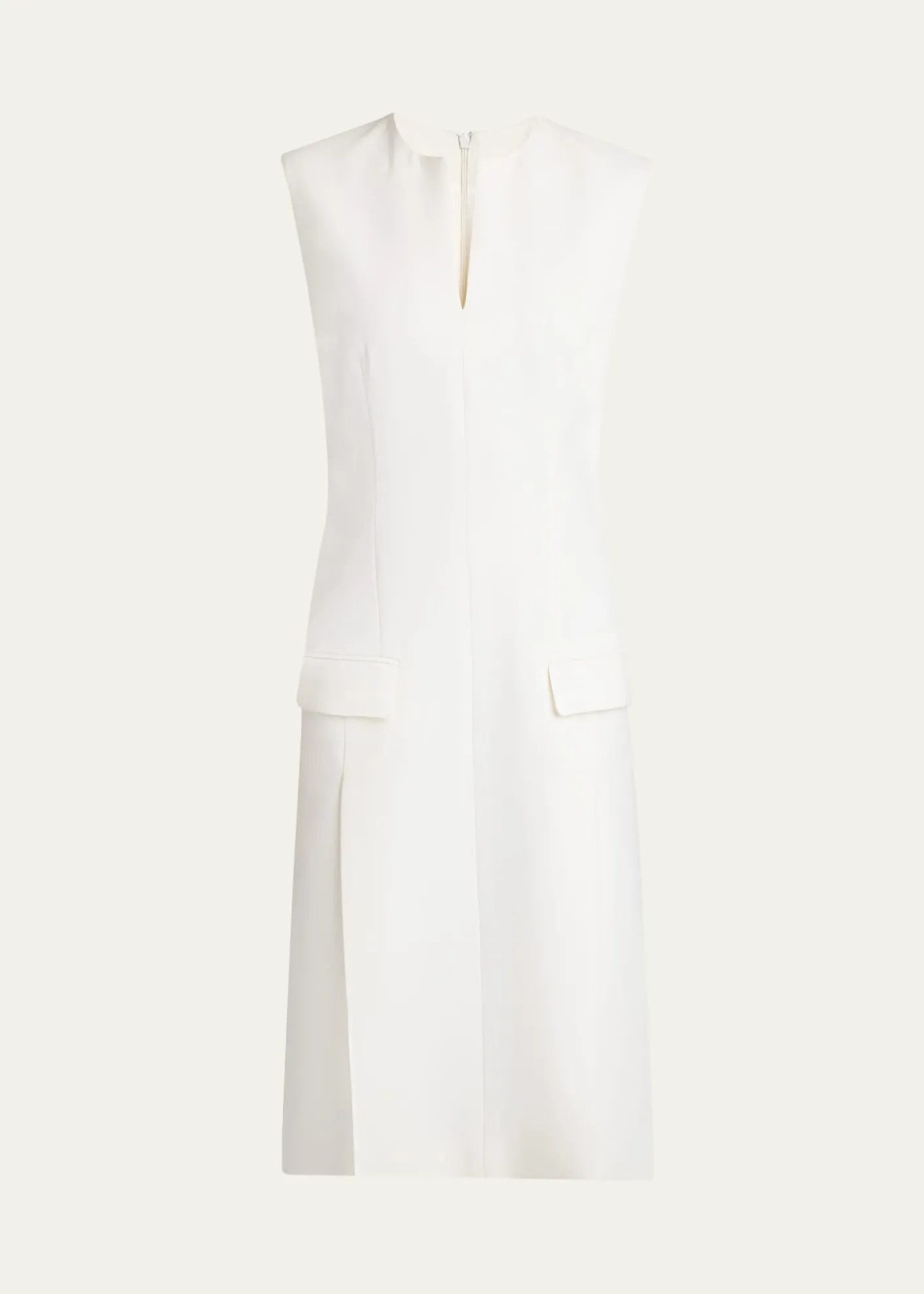FerragamoSplit V-Neck Sleeveless Crepe Midi Dress