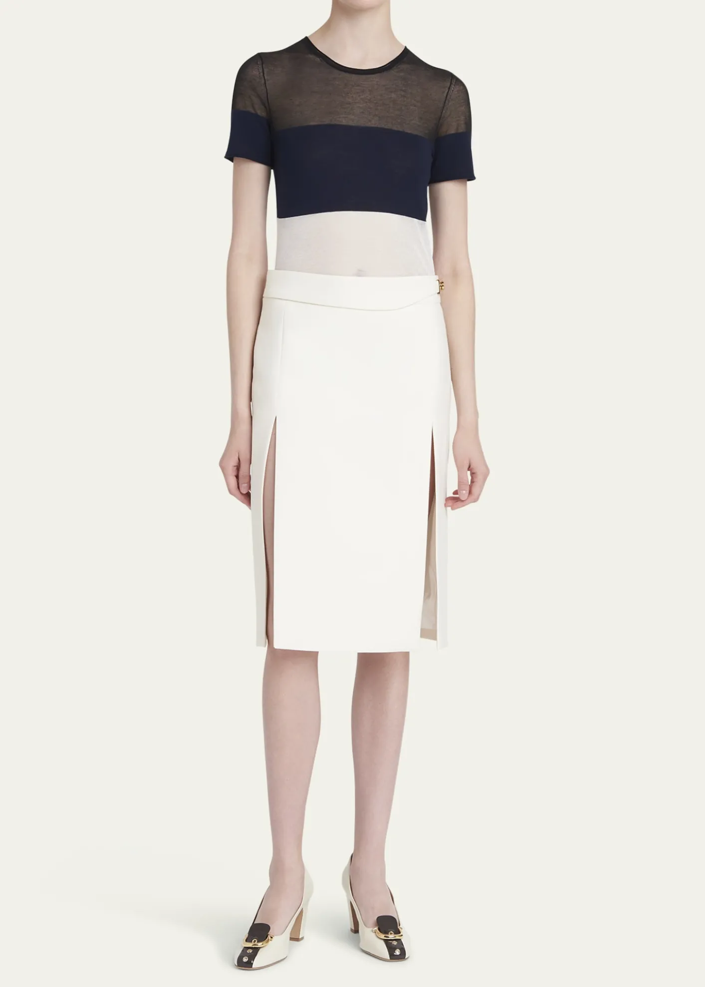 FerragamoTwist-Lock Belted Slit Pencil Skirt