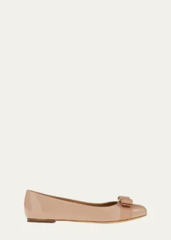 FerragamoVarina Patent Leather Bow Ballerina Flats