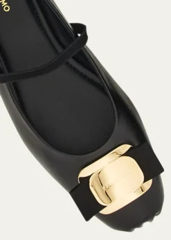 FerragamoZina Leather Bow Mary Jane Ballerina Flats