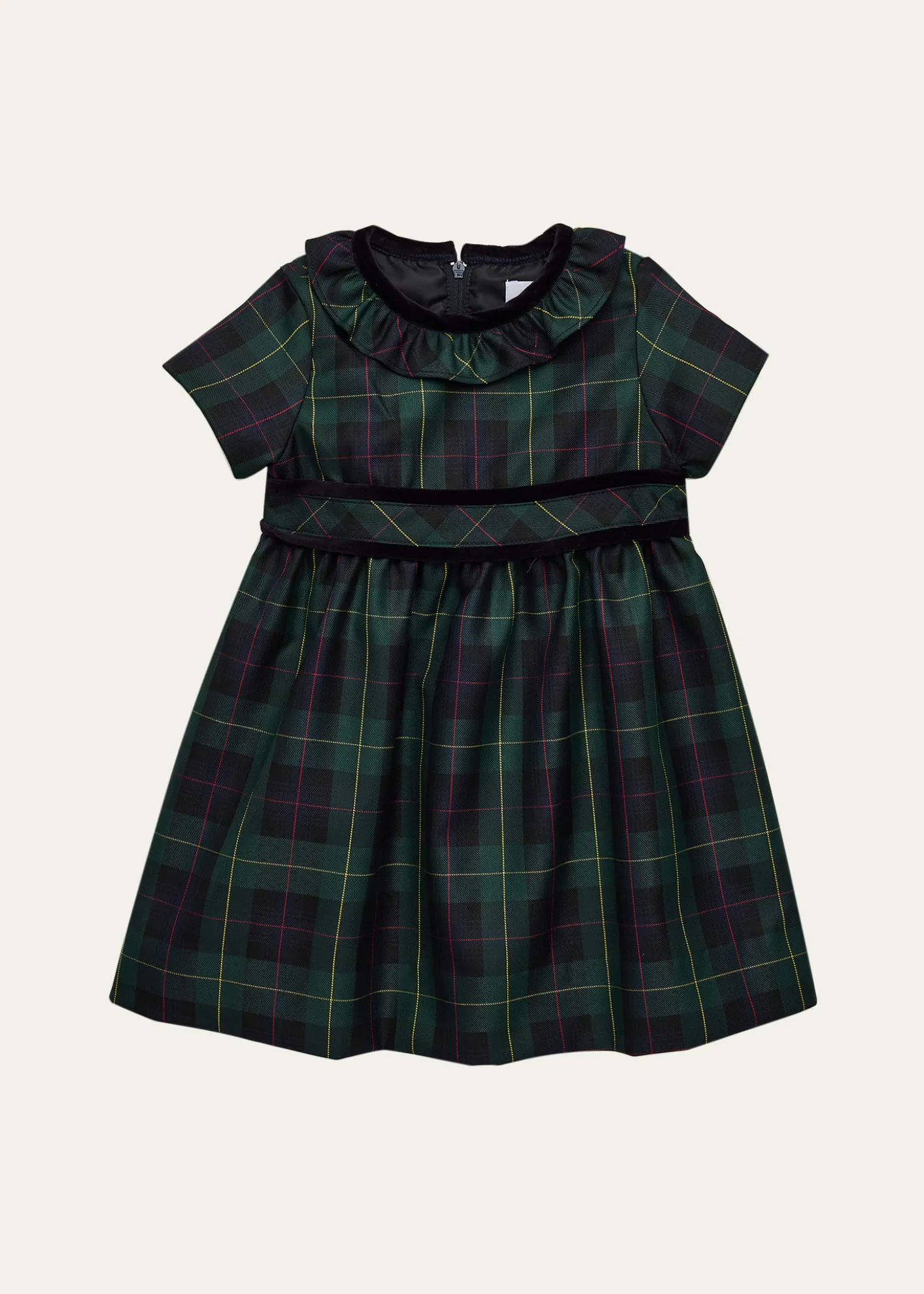 Florence EisemanGirl's Neck-Ruffle Plaid Dress, Size 6M-24M