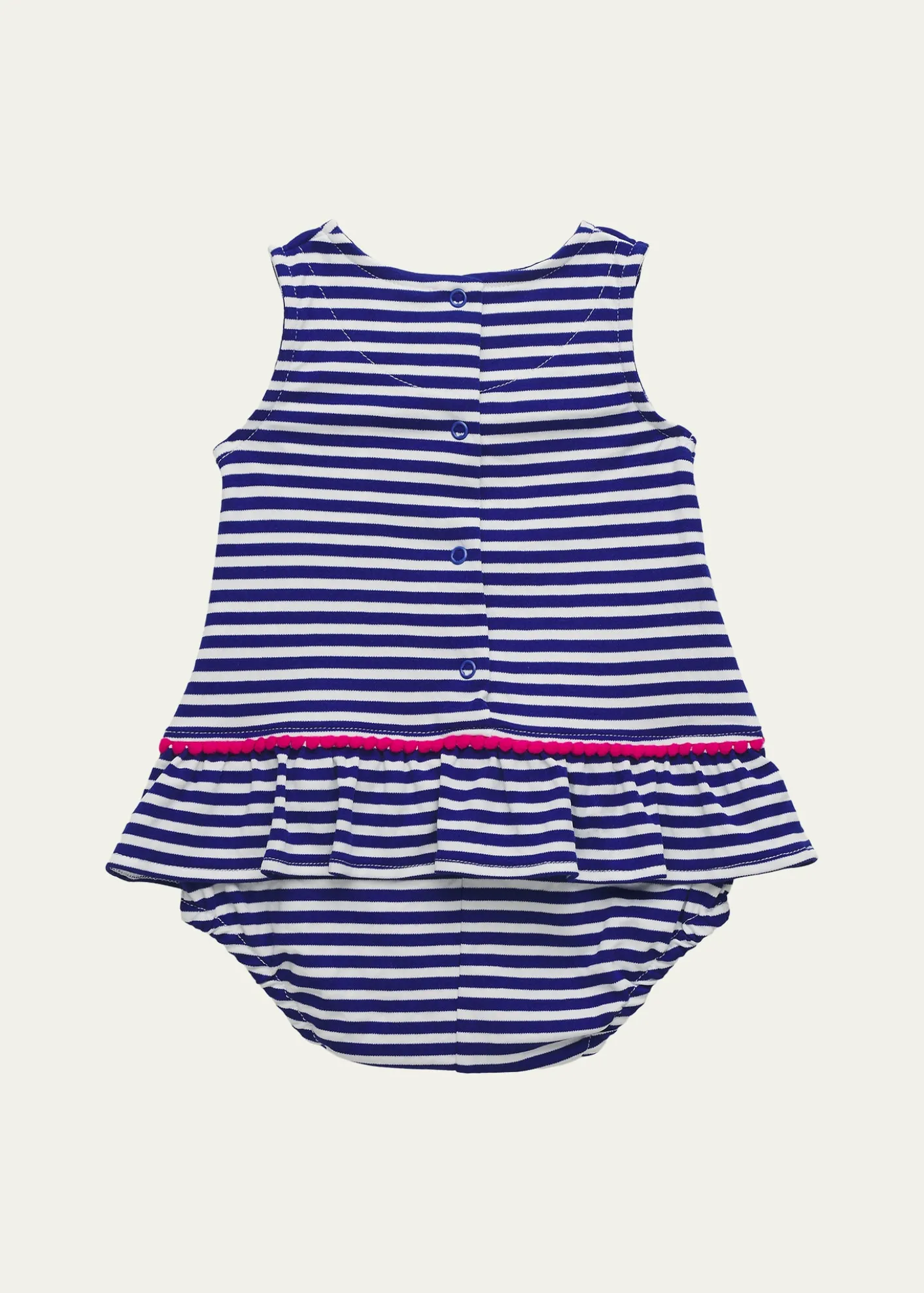 Florence EisemanGirl's Stripe Knit Romper with Pompoms & Flowers, Size 3M-24M