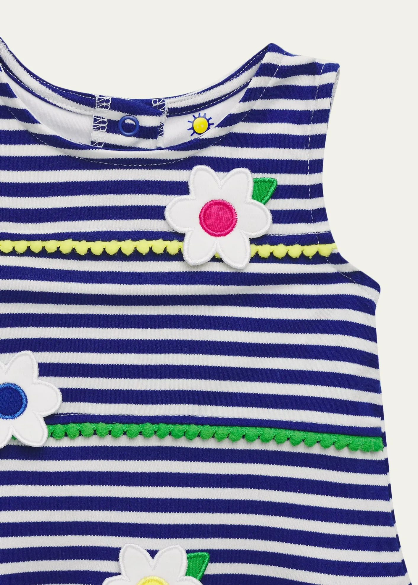 Florence EisemanGirl's Stripe Knit Romper with Pompoms & Flowers, Size 3M-24M