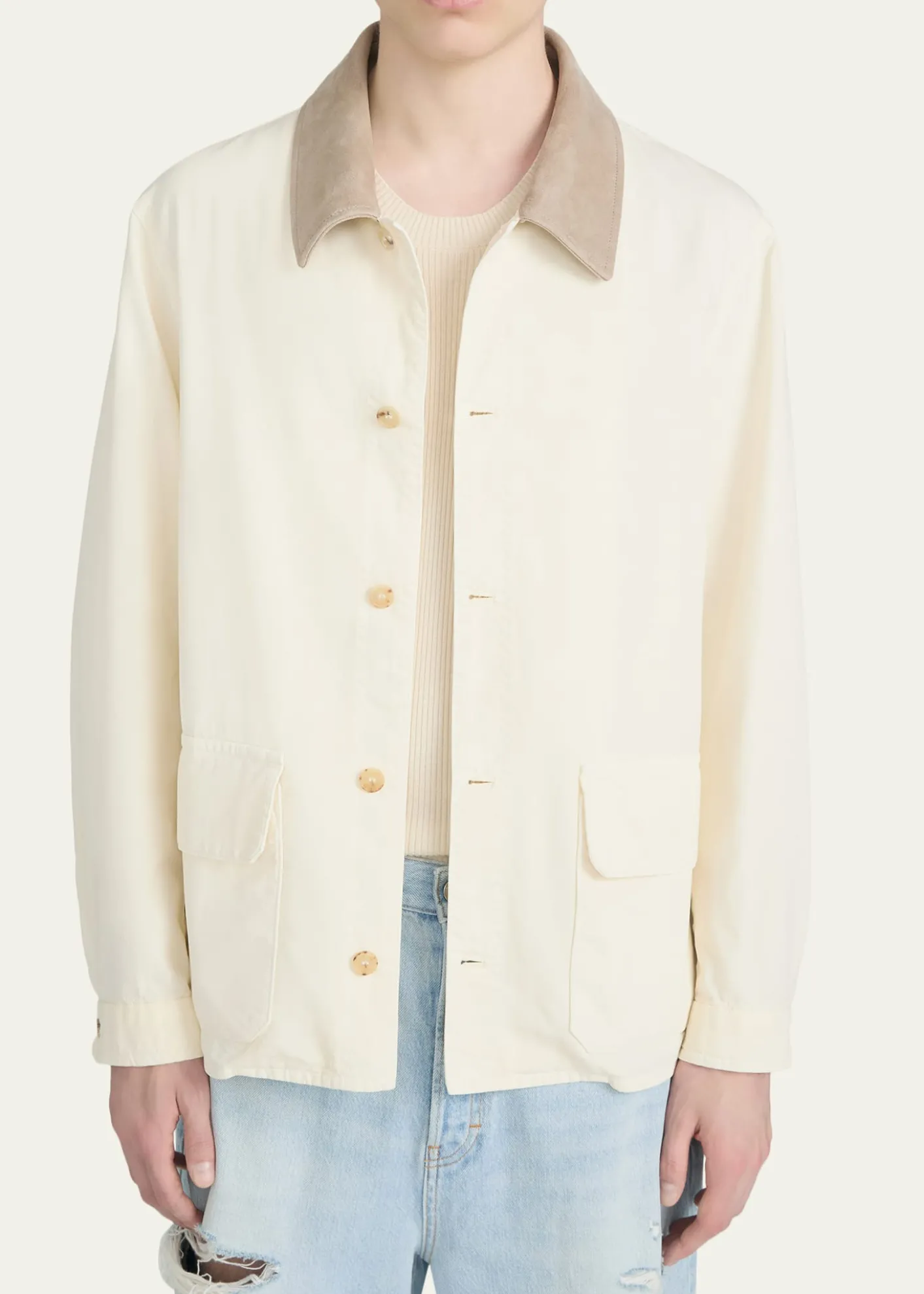 FRAMEMen's Corduroy-Collar Canvas Shirt Jacket