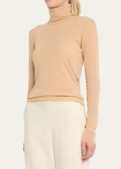 FuzziLong-Sleeve Turtleneck Tulle Blouse