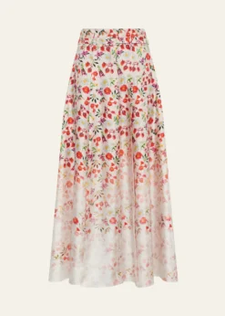 Gabriela HearstDugald Degrade Floral Silk Pleated Midi Skirt With Belt