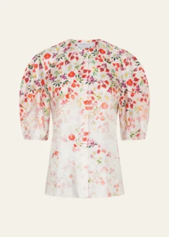 Gabriela HearstEdify Degrade Floral Silk Puff-Sleeve Top