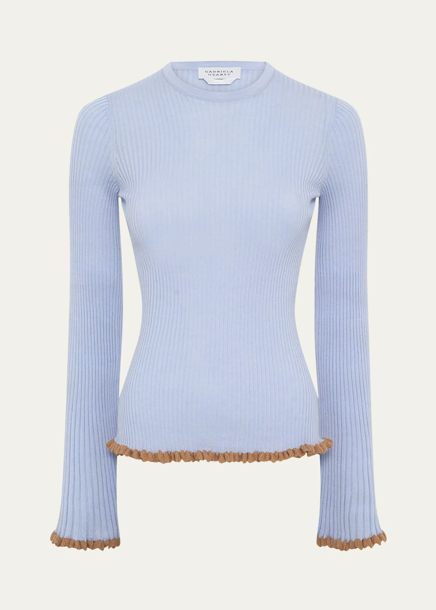 Gabriela HearstErya Ruffle-Trim Rib Crewneck Sweater