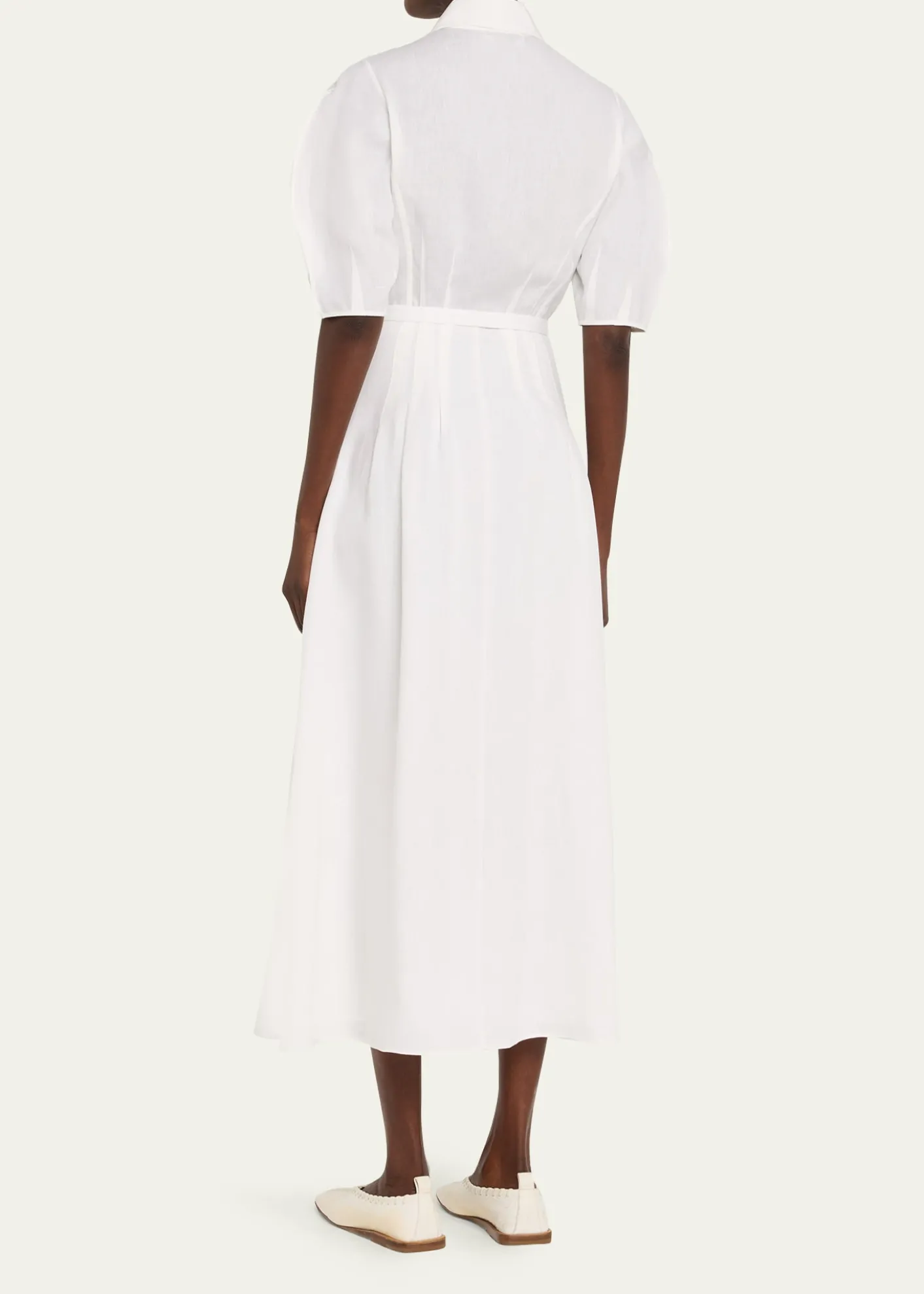 Gabriela HearstMaude Linen Puff-Sleeve Belted Midi Shirtdress