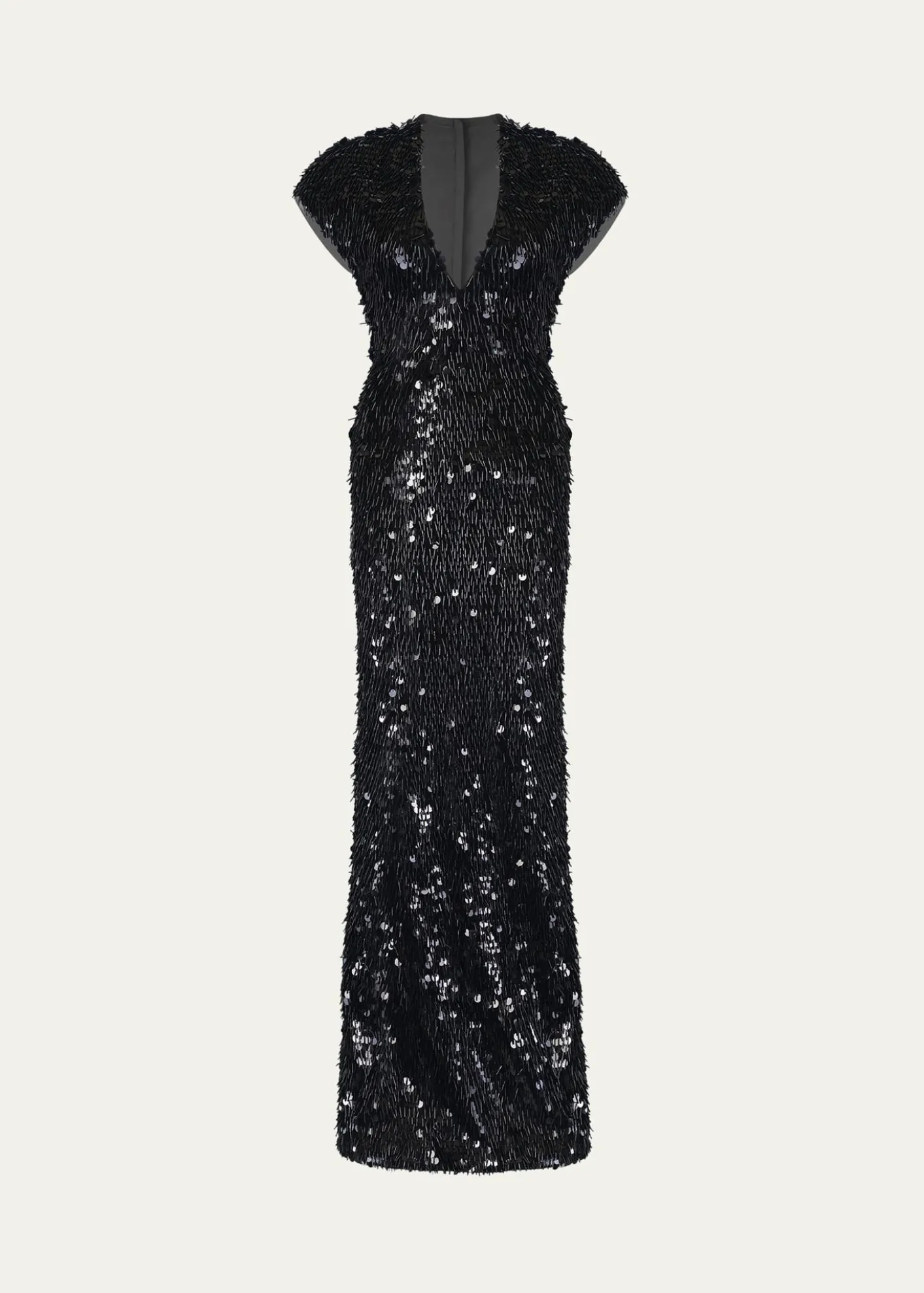 Gaurav GuptaPlunging Fringed Cap-Sleeve Column Gown