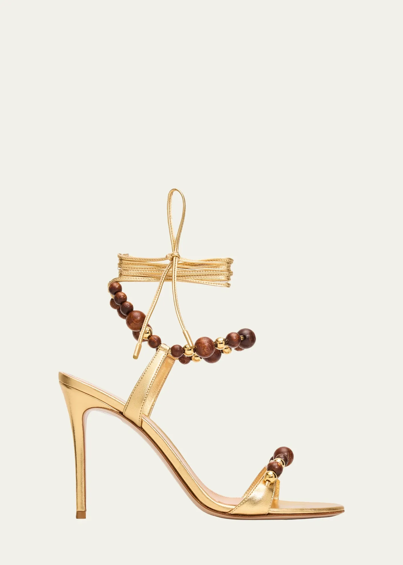 Gianvito Rossi95mm Beaded Metallic Nappa Leather Ankle-Tie Sandals