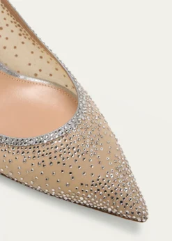 Gianvito RossiStrass Organza Kitten-Heel Slingback Pumps