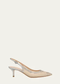 Gianvito RossiStrass Organza Kitten-Heel Slingback Pumps