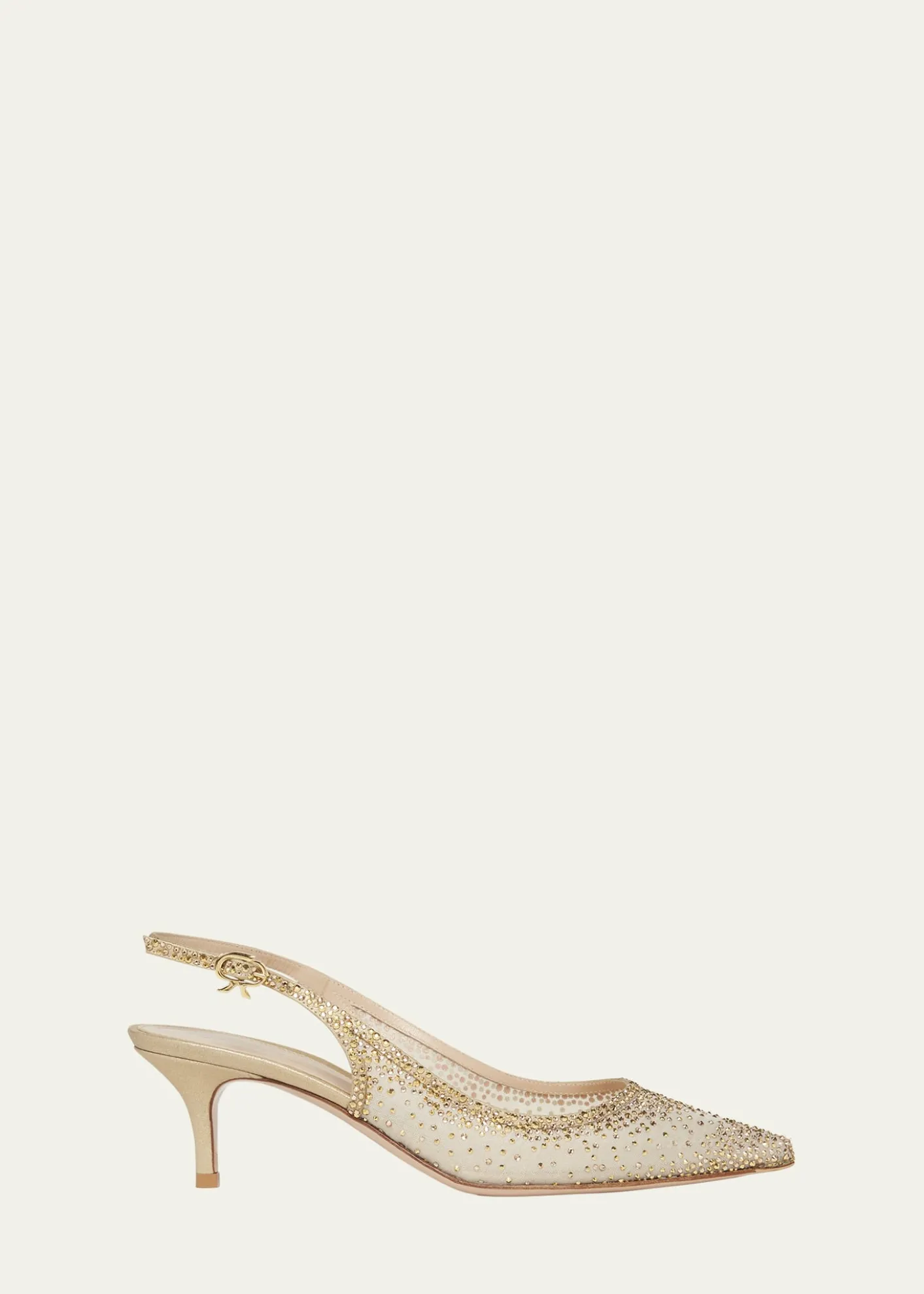 Gianvito RossiStrass Organza Kitten-Heel Slingback Pumps