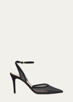 Gianvito RossiSuede Organza Ankle-Strap Pumps